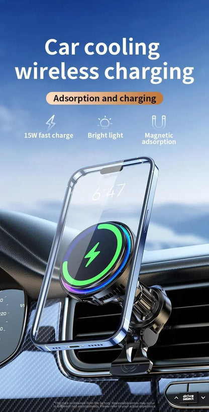 Fast Wireless Car Charger with Ice Cooling for iPhone 15/14/13/12 – 30W Power Output