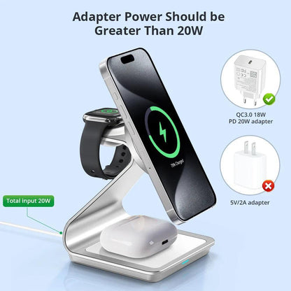 3-in-1 magnetic wireless charger 30W for iPhone, AirPods, and Apple Watch with fast charging support - Gadgets Bolt