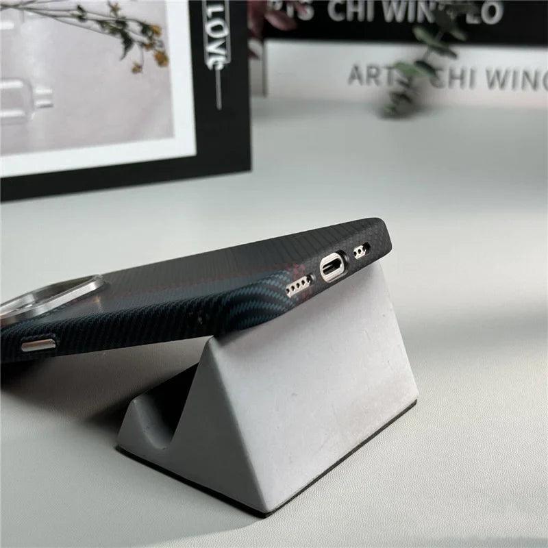 Carbon fiber MagSafe case with slim design and magnetic charging compatibility for iPhone - Gadgets Bolt