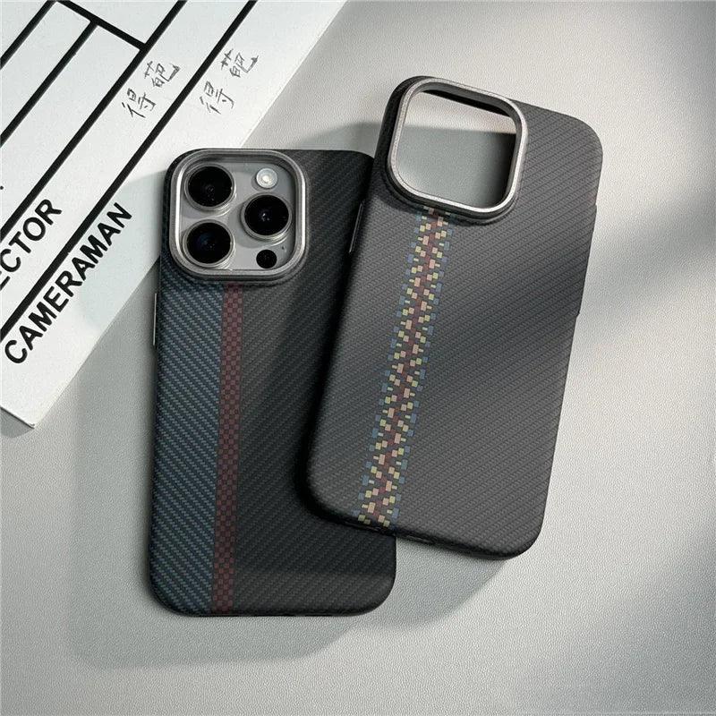 Carbon fiber MagSafe case with slim design and magnetic charging compatibility for iPhone - Gadgets Bolt