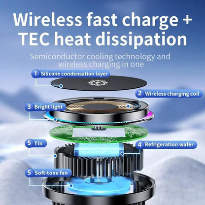 Fast Wireless Car Charger with Ice Cooling for iPhone 15/14/13/12 – 30W Power Output