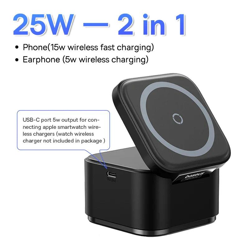 25W 2-in-1 magnetic wireless charger for iPhone and AirPods with fast charging support - Gadgets Bolt