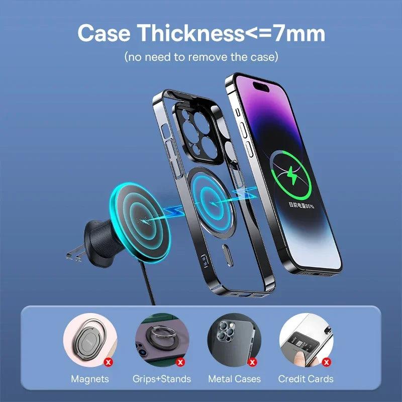 15W magnetic wireless car charger &amp; phone holder for fast charging on the go with secure, adjustable mount - Gadgets Bolt