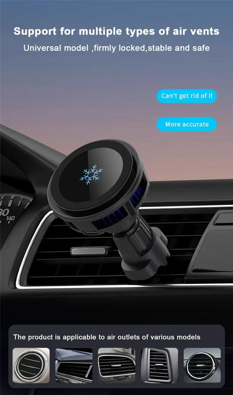 Fast Wireless Car Charger with Ice Cooling for iPhone 15/14/13/12 – 30W Power Output