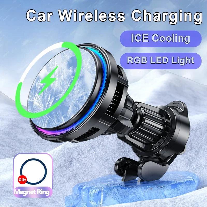 Fast Wireless Car Charger with Ice Cooling for iPhone 15/14/13/12 – 30W Power Output