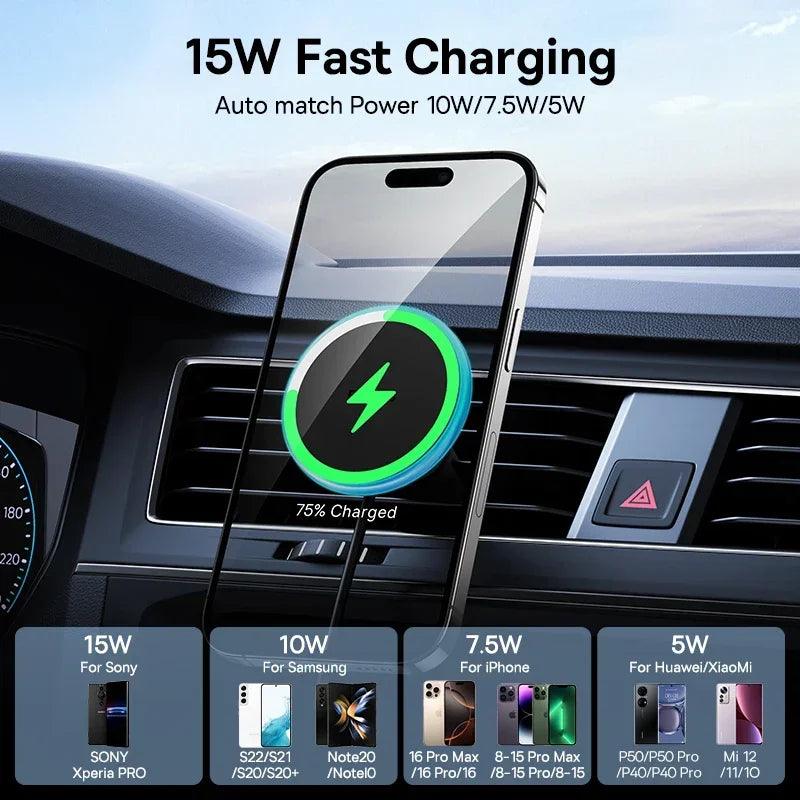 15W magnetic wireless car charger &amp; phone holder for fast charging on the go with secure, adjustable mount - Gadgets Bolt