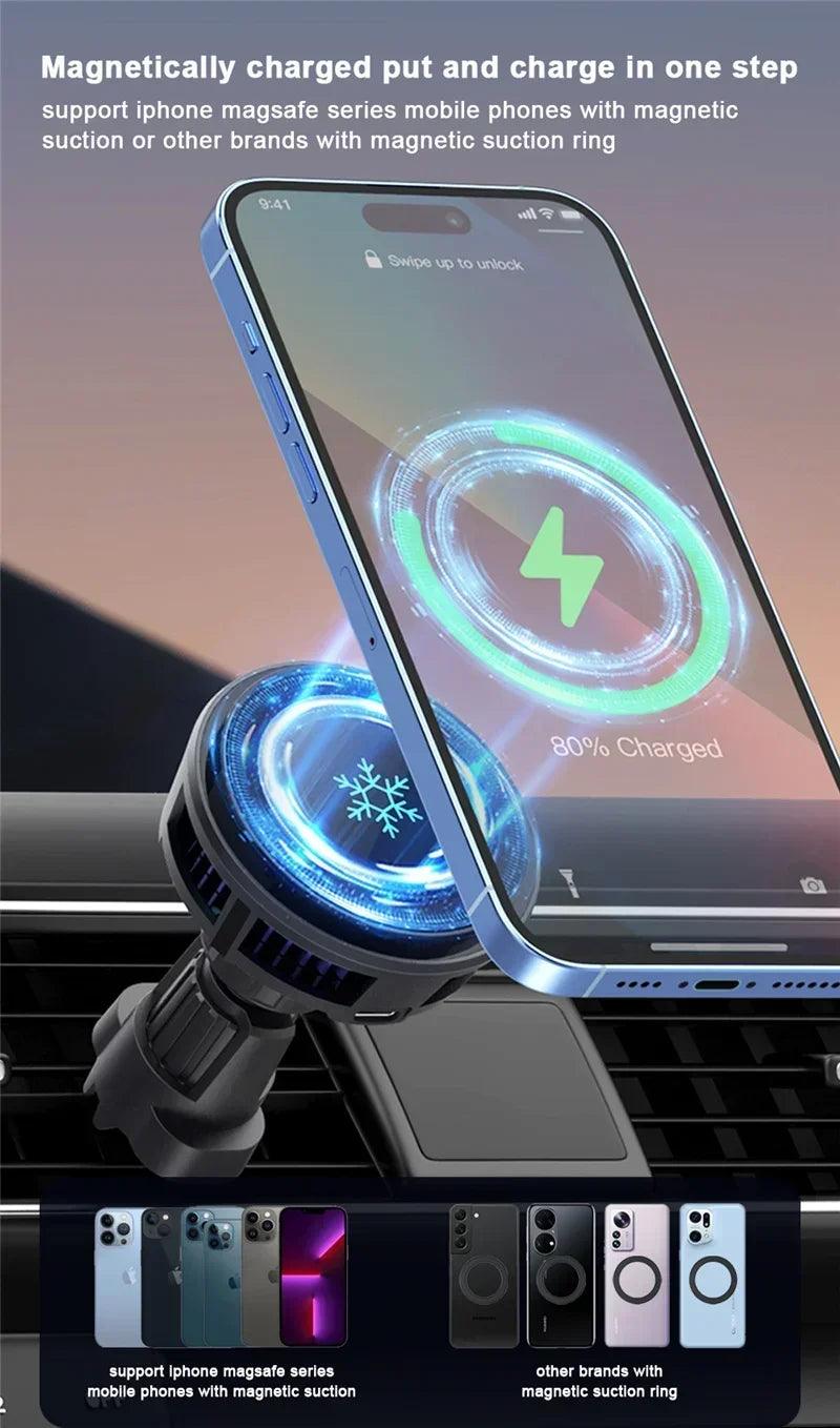 Fast Wireless Car Charger with Ice Cooling for iPhone 15/14/13/12 – 30W Power Output