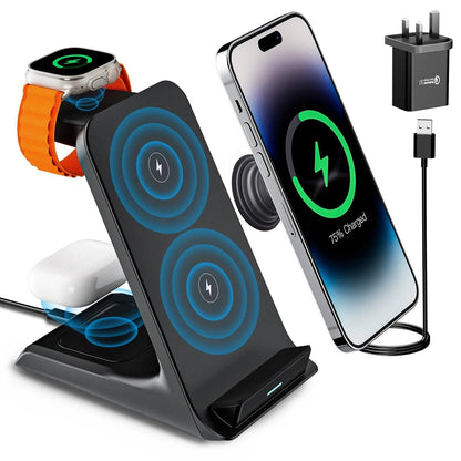 3-in-1 wireless charging stand for iPhone, Apple Watch, and AirPods with fast charging support - Gadgets Bolt