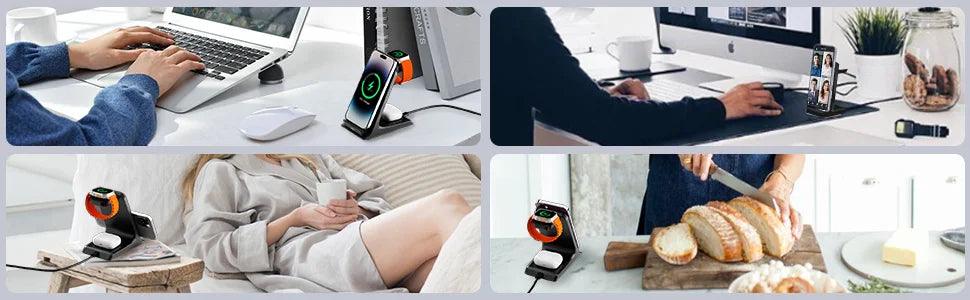 3-in-1 wireless charging stand for iPhone, Apple Watch, and AirPods with fast charging support - Gadgets Bolt