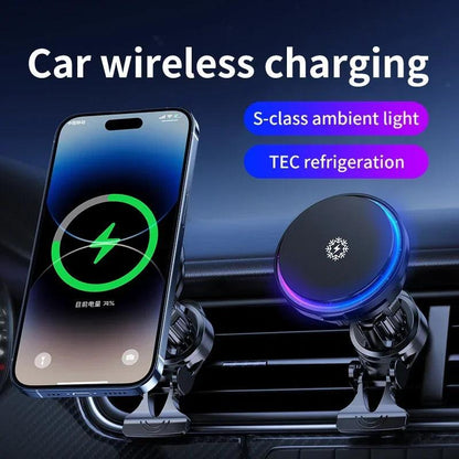 Fast Wireless Car Charger with Ice Cooling for iPhone 15/14/13/12 – 30W Power Output