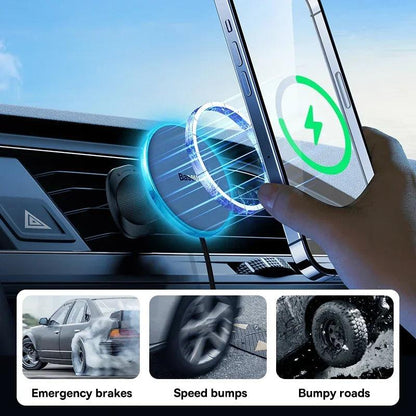 15W magnetic wireless car charger &amp; phone holder for fast charging on the go with secure, adjustable mount - Gadgets Bolt