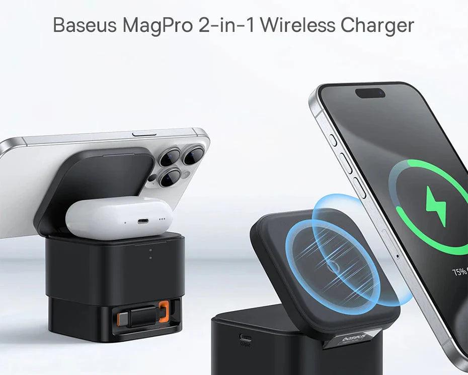 25W 2-in-1 magnetic wireless charger for iPhone and AirPods with fast charging support - Gadgets Bolt