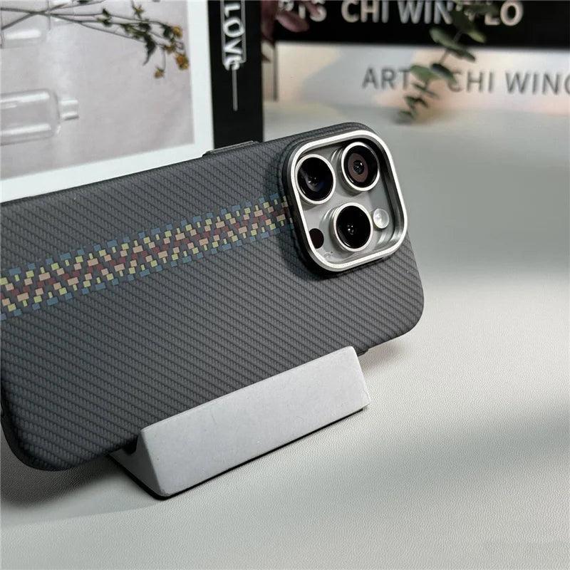 Carbon fiber MagSafe case with slim design and magnetic charging compatibility for iPhone - Gadgets Bolt